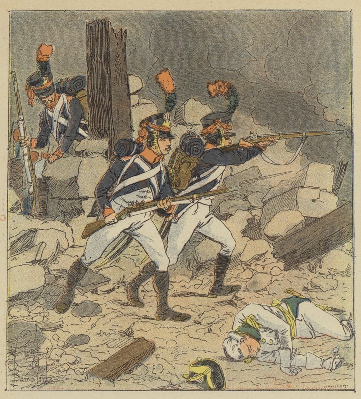 Kejseren sendte sin vagts træfninger til Aspern af after Louis Charles Bombled