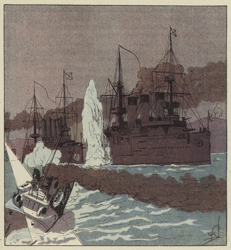 Den russiske flåde torpederes af japanerne af after Louis Charles Bombled