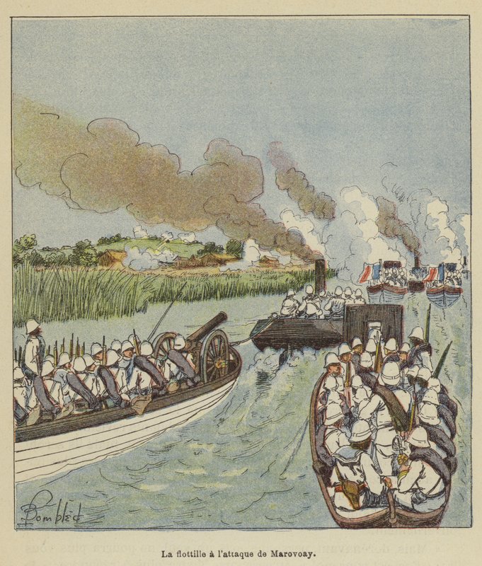 Flotillen angreb Marovoay af after Louis Charles Bombled