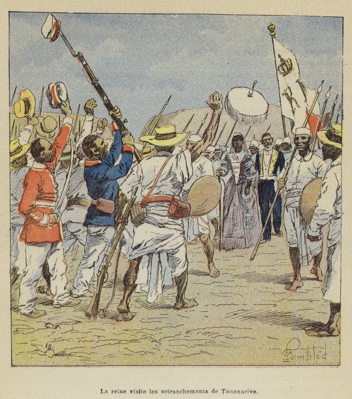 Dronningen besøger Antananarivos skanser af after Louis Charles Bombled