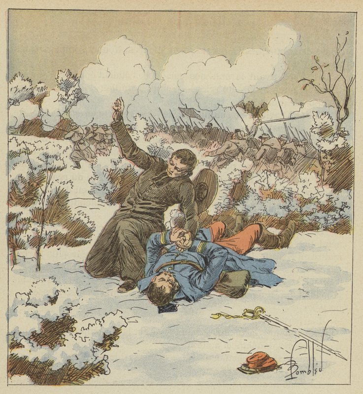 Labbe Fouqueray, bror til en pavelig Zouave, bliver dræbt på liget af kaptajn de Bellevue af after Louis Charles Bombled