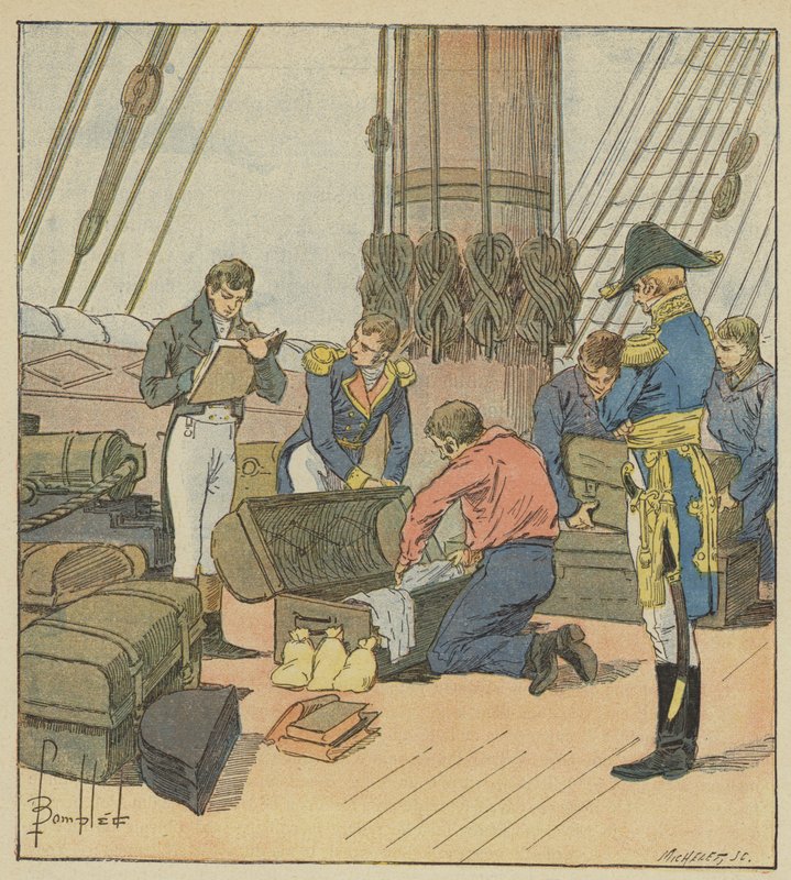 Den engelske beundrer inventerer Napoleons bagage af after Louis Charles Bombled