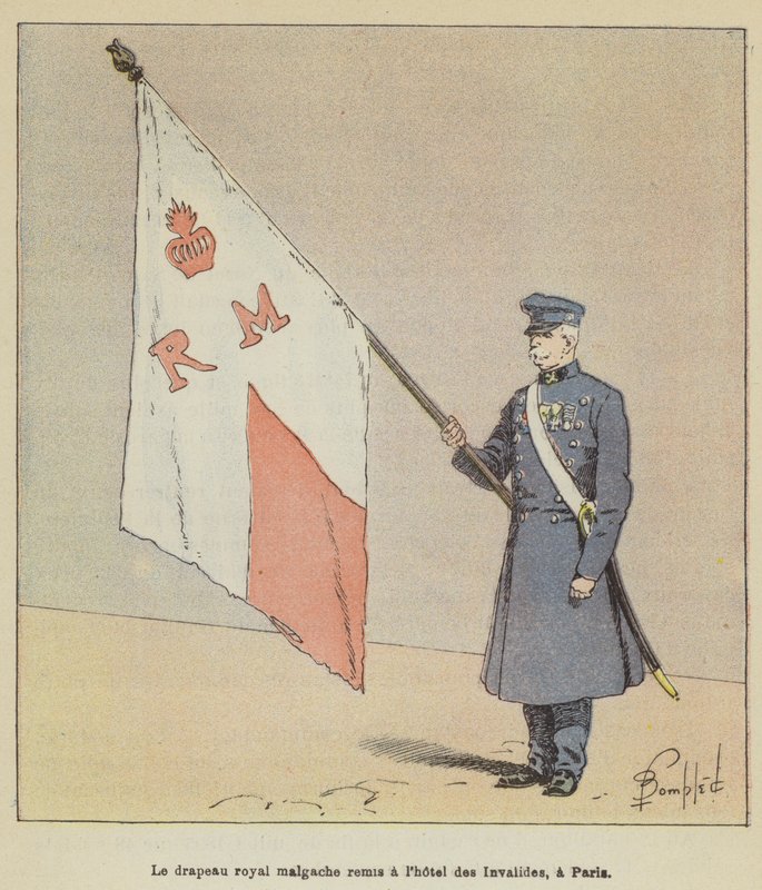 Det kongelige madagaskiske flag blev overdraget til Hôtel des Invalides i Paris af after Louis Charles Bombled