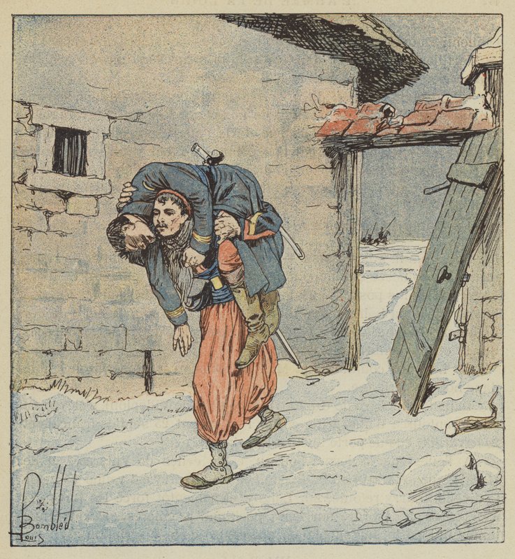 Kvartermesteren Colonna fra 2. Zouave redder sin sårede kaptajn fra fjendens hænder af after Louis Charles Bombled