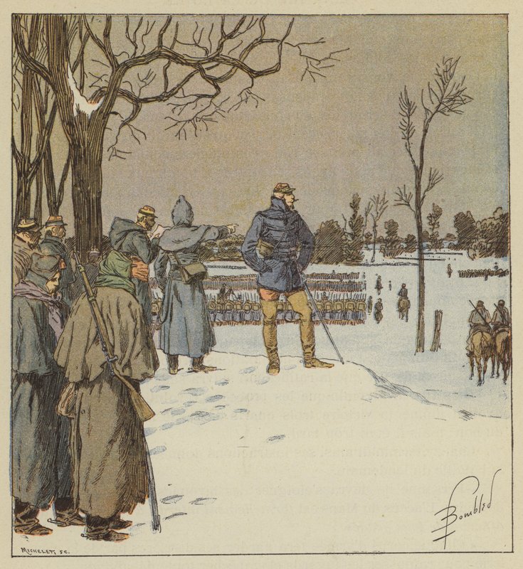 General Chanzy scanner fronten af stillingerne den 11. januar før slaget af after Louis Charles Bombled