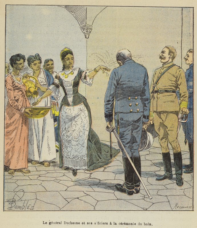 General Duchesne og hans officerer ved badeceremonien af after Louis Charles Bombled