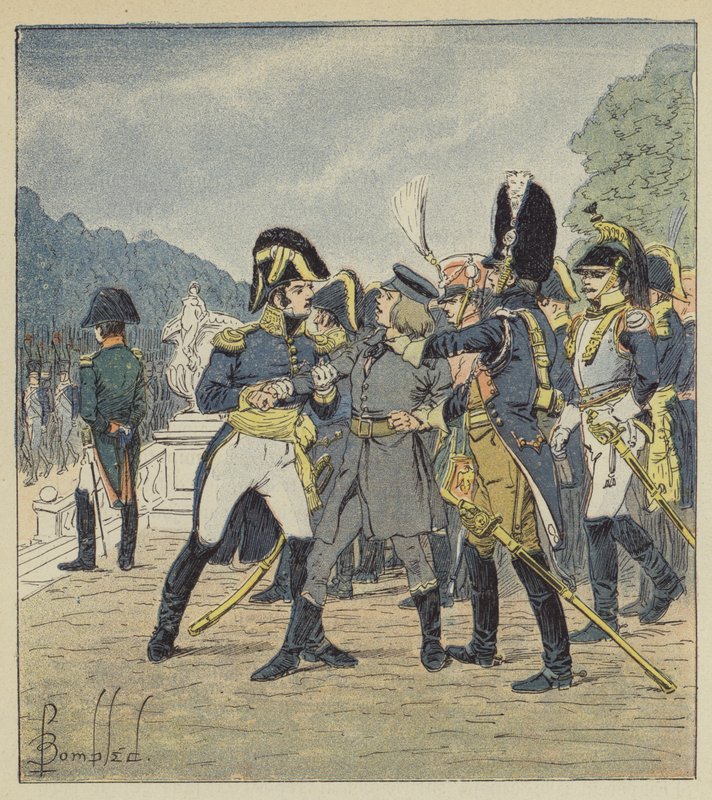 General Rapp får en gendarme til at arrestere Stabs, der ville myrde kejseren af after Louis Charles Bombled
