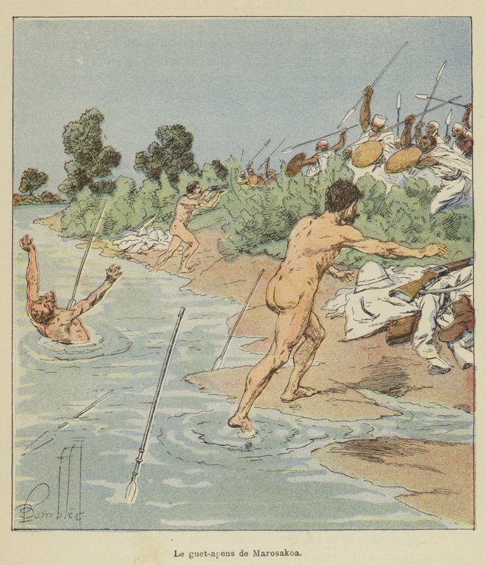 Bagholdsangreb på Marosakoa af after Louis Charles Bombled