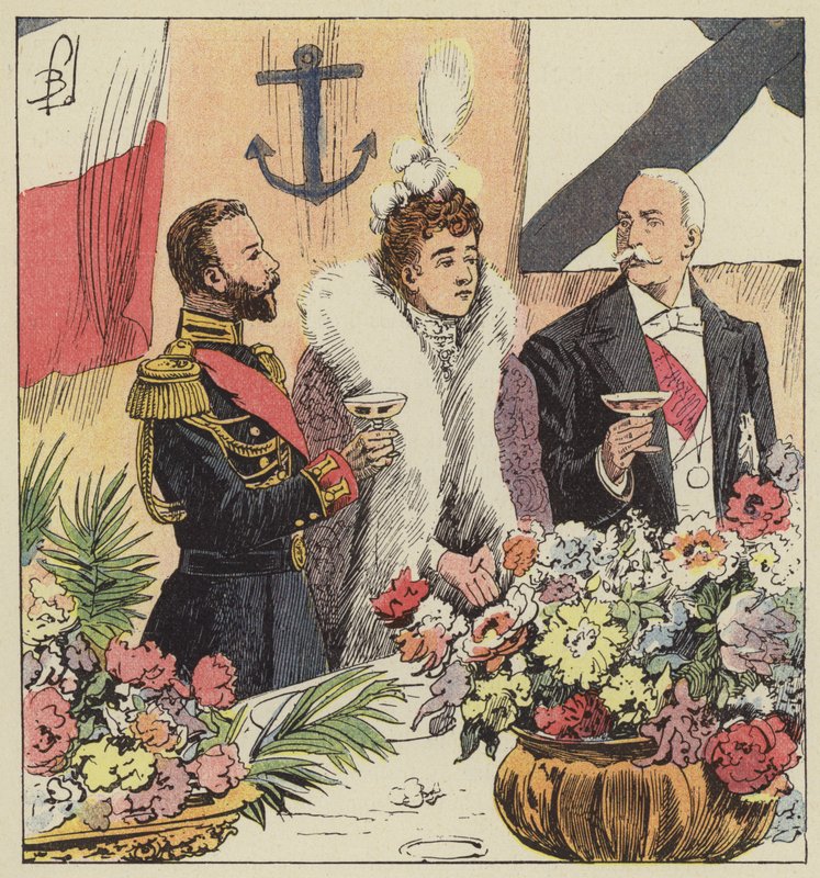 Zar Nicholas II proklamerer den fransk-russiske alliance om bord på Pothuau af after Louis Charles Bombled