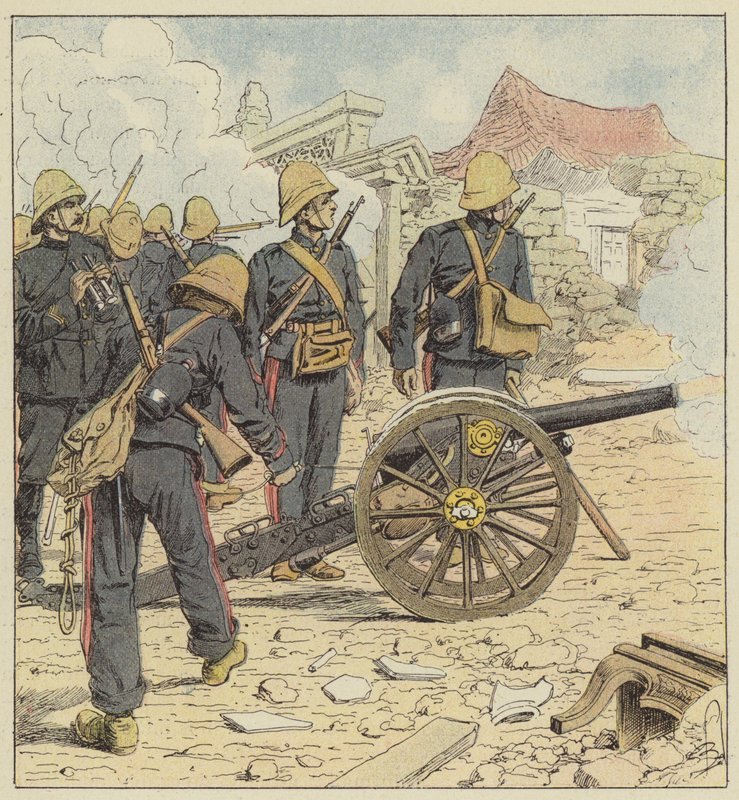 Franskmændene skyder på døren til Choum-Tsche-Men af after Louis Charles Bombled