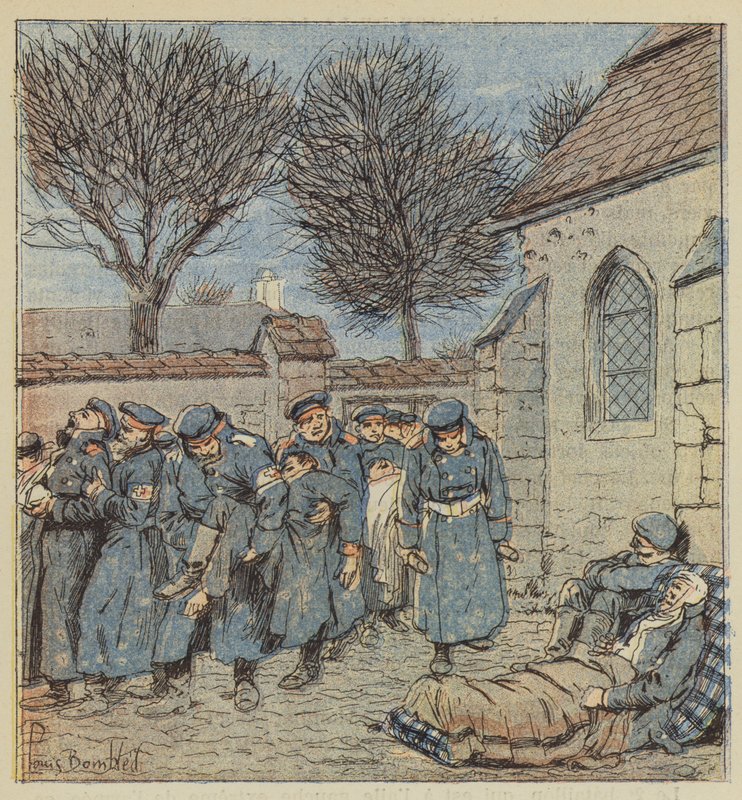 De sårede i gården til præsbyteriet Lorcy af after Louis Charles Bombled