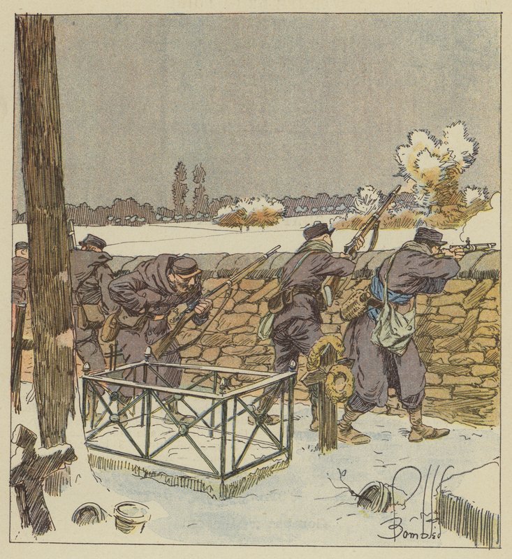 Maverickerne i Paris forsvarer kirkegården i Montsort af after Louis Charles Bombled