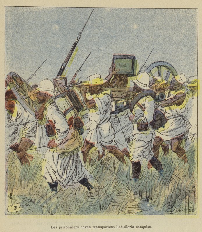Hova-fanger bærer det erobrede artilleri af after Louis Charles Bombled