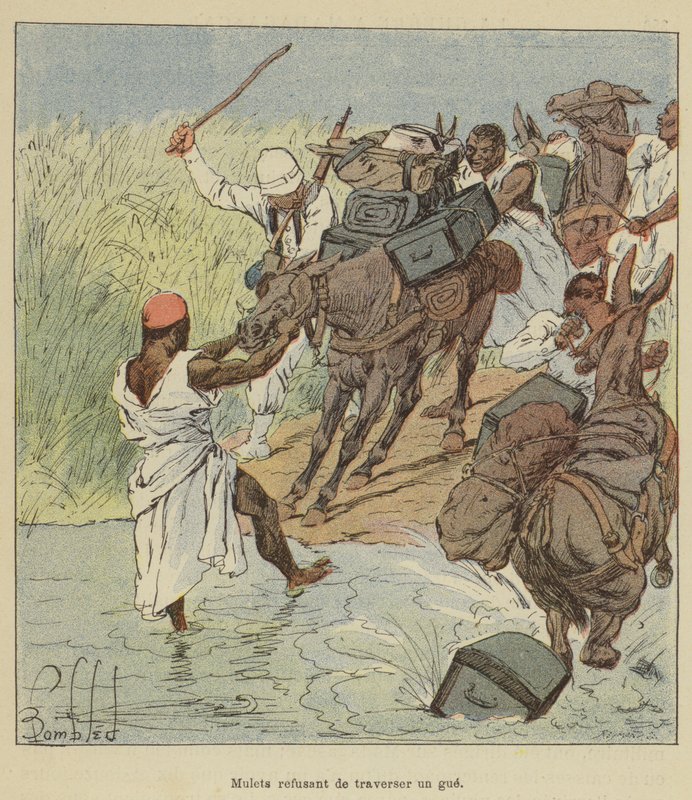 Muldyr nægter at krydse en gue af after Louis Charles Bombled