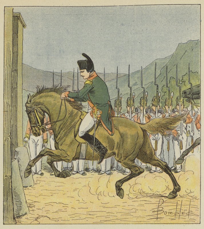 Napoleon tvinger sin hest til at komme ind i Longwod af after Louis Charles Bombled
