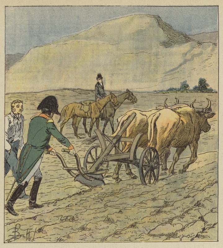 Napoleon tegner en fure med ploven af after Louis Charles Bombled