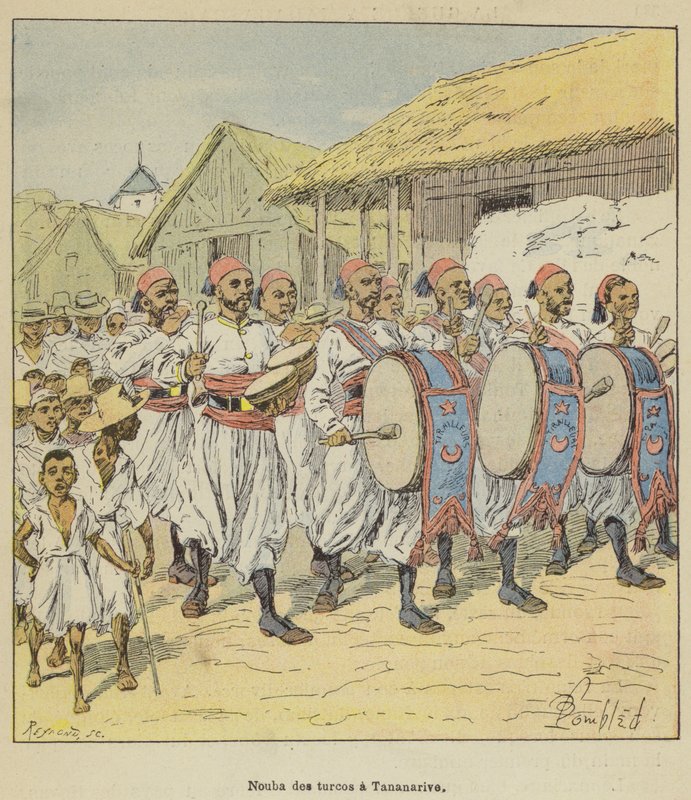 Nouba des turcos i Antananarivo af after Louis Charles Bombled