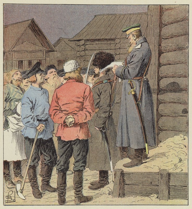Proklamation af krigen i Sibirien af after Louis Charles Bombled