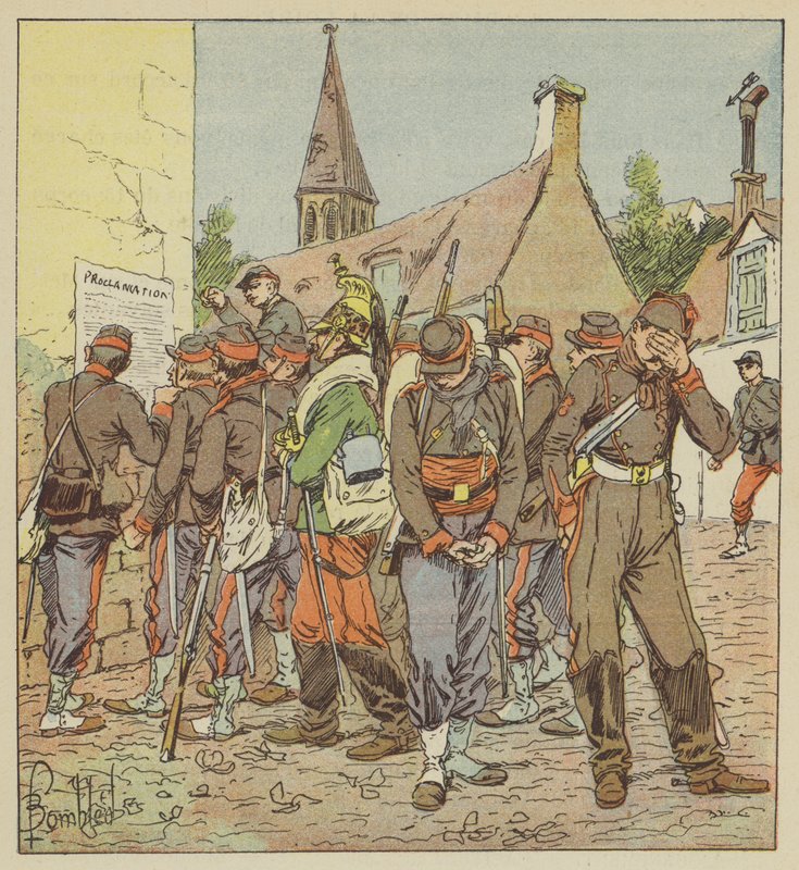 Soldater fra Loire-floden læser sagen om kapitulationen af Metz af after Louis Charles Bombled