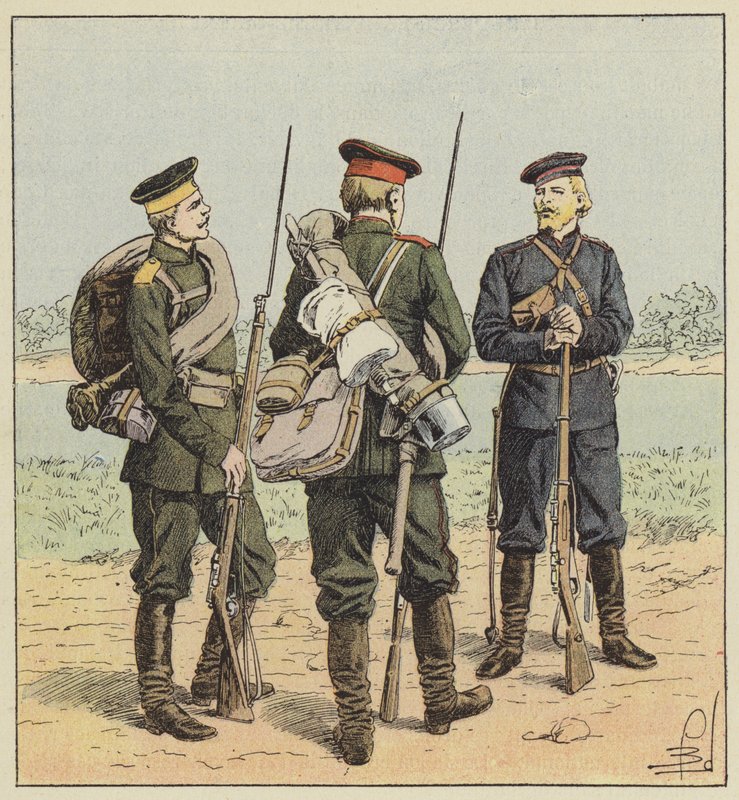 Russiske soldater i felttogstøj af after Louis Charles Bombled