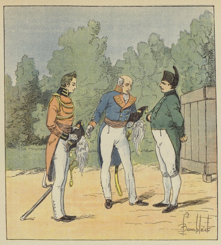 En engelsk kaptajn præsenterer en løjtnant for Napoleon af after Louis Charles Bombled