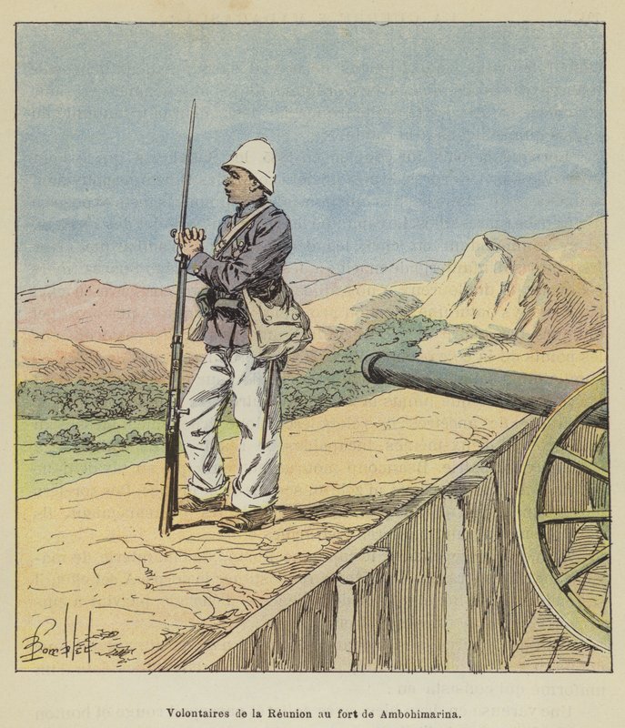 Frivillige til genforening på Ambohimarina-fortet af after Louis Charles Bombled