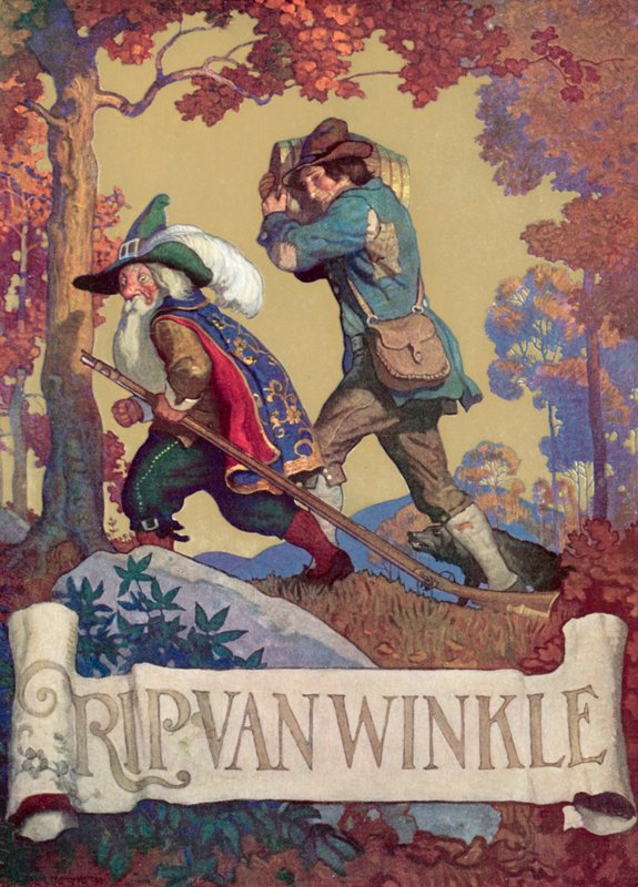 Cover illustration for Rip Van Winkle af after Newell Convers Wyeth