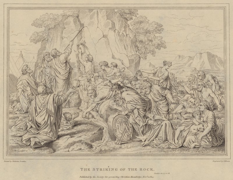 Slå på klippen, Anden Mosebog af after Nicolas Poussin