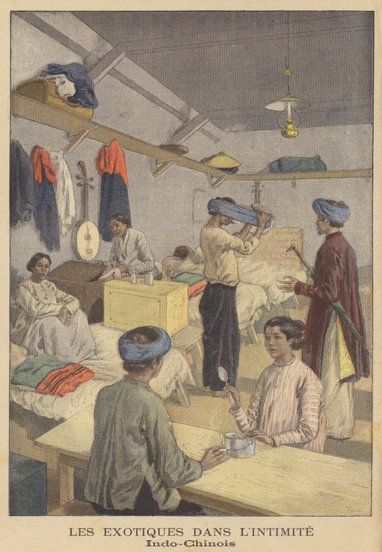 Folk fra Fransk Indokina i deres logi ved Exposition Universelle i 1900 i Paris af after Oswaldo Tofani