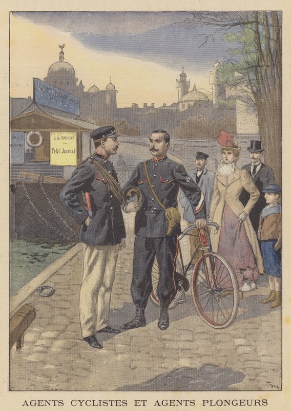 Politicyklist og flodpolitimand, Paris af after Oswaldo Tofani