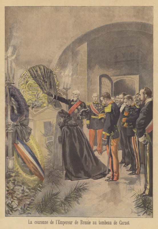 Krans fra zar Nicholas II af Rusland placeret på graven af præsident Carnot af Frankrig af after Oswaldo Tofani