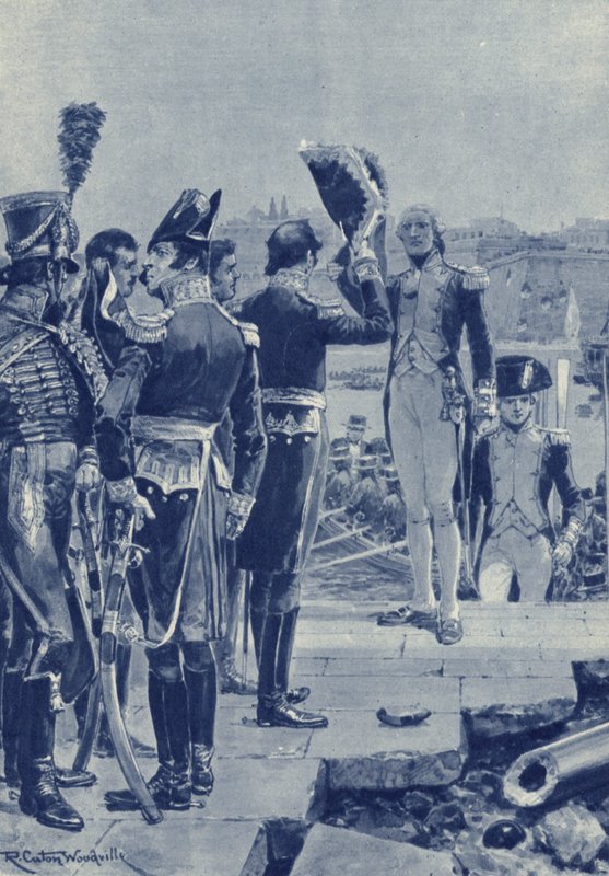 Malta, efter en belejring på to år, overgav franskmændene øen til briterne i 1800 af after Richard Caton II Woodville