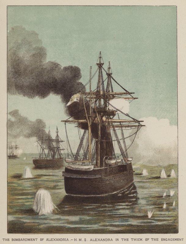 Bombardementet af Alexandria, HMS Alexandra midt i forlovelsen af after Richard Simkin