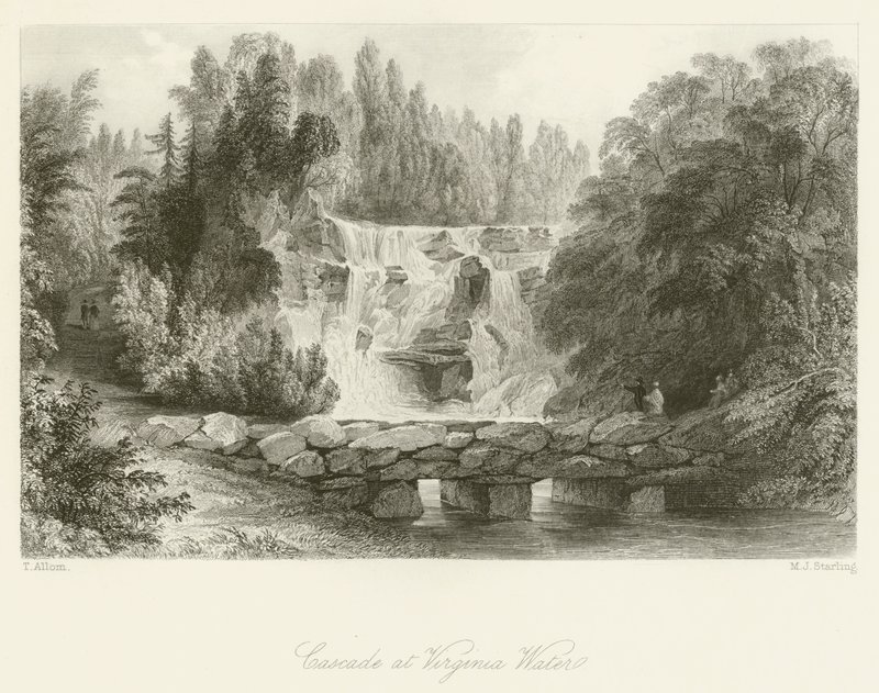 Cascade ved Virginia Water af after Thomas Allom