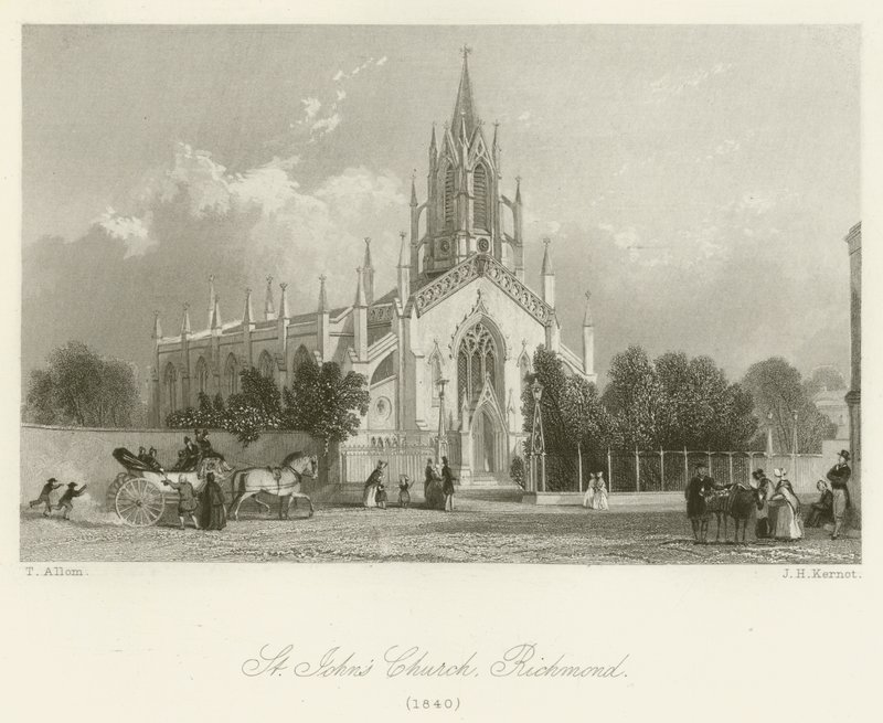 St Johns Church, Richmond, 1840 af after Thomas Allom