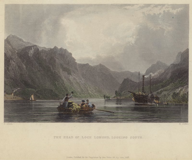 Lederen af Loch Lomond, ser mod syd af after Thomas Allom