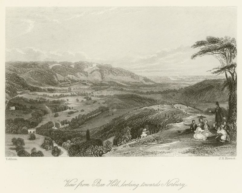 Udsigt fra Box Hill, ser mod Norbury af after Thomas Allom