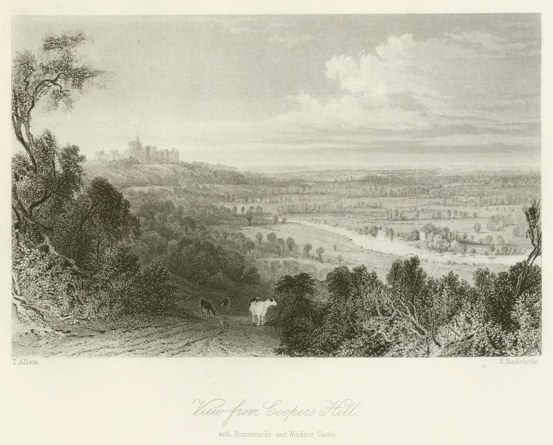 Udsigt fra Coopers Hill med Runnemede og Windsor Castle af after Thomas Allom