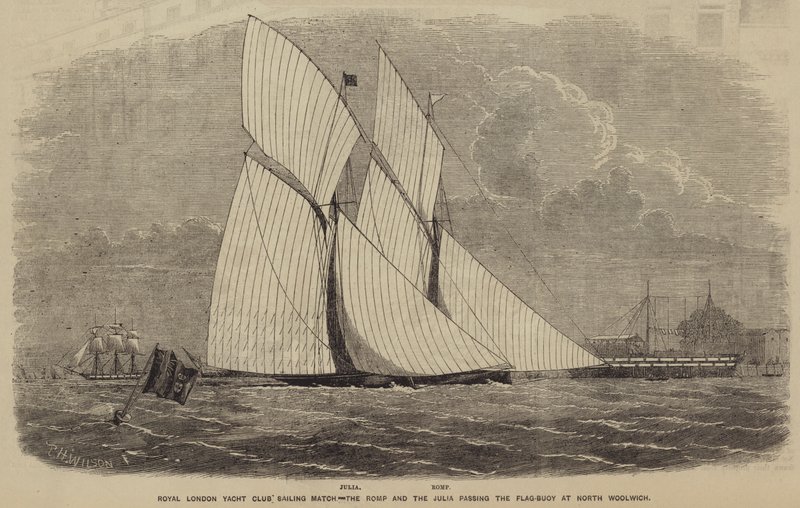 Royal London Yacht Club Sailing Match, Romp og Julia passerer flag-bøjen ved North Woolwich af after Thomas Harrington Wilson