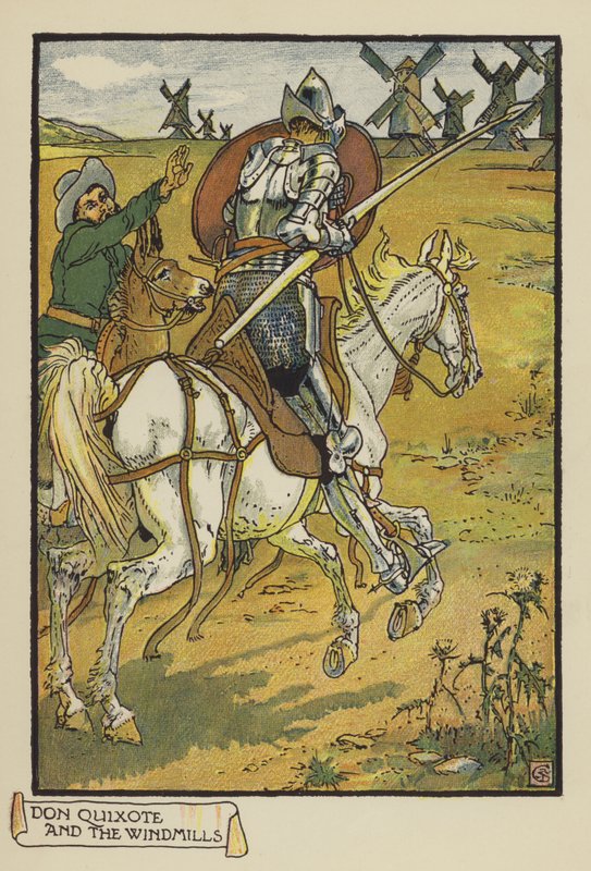 Don Quixote og vindmøllerne af after Walter Crane