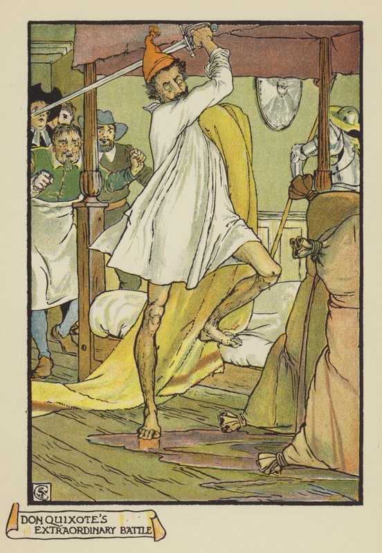 Don Quixotes ekstraordinære kamp af after Walter Crane