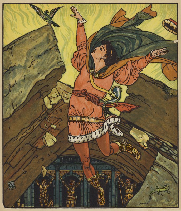 Prins Cheri og den lille grønne fugl af after Walter Crane
