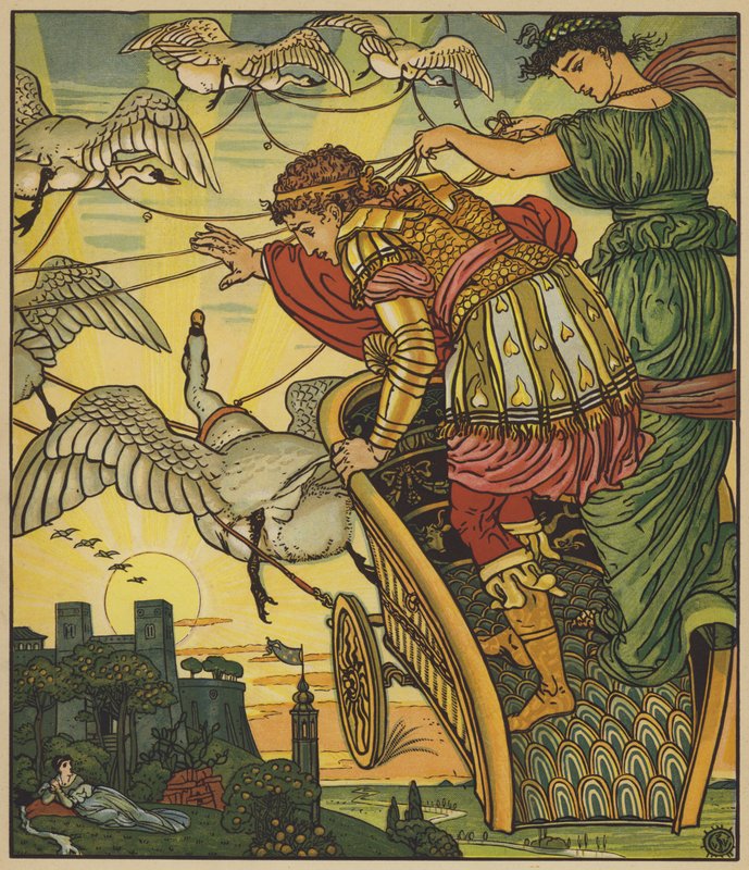 Ørkenens fe bortfører kongen af guldminerne af after Walter Crane