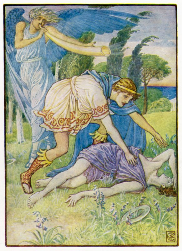 Vindguden sendte et vindstød fra syd af after Walter Crane