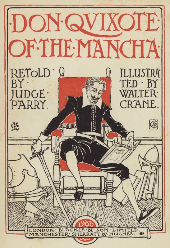 Illustration til titelbladet til Don Quixote fra Mancha af after Walter Crane