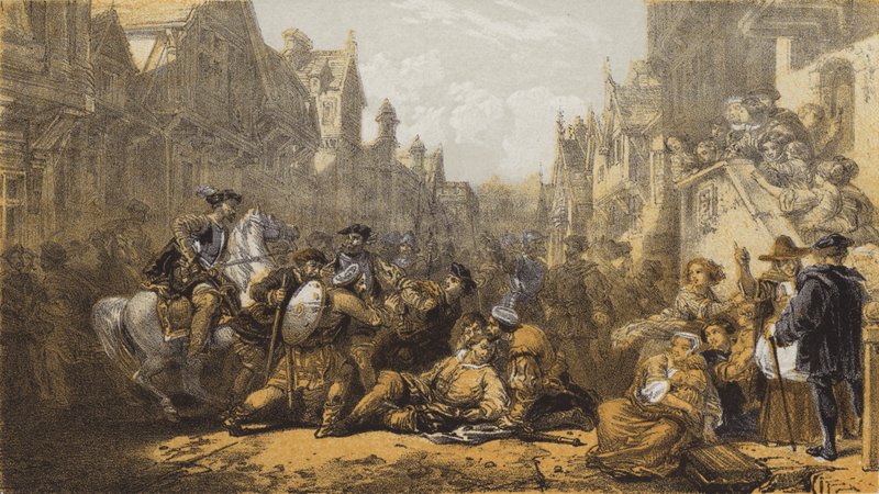 Old Linlithgow, Assassination of Regent Moray (chromolitho) af after William Allan