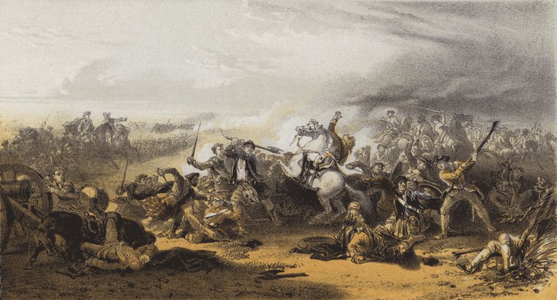 The Field of Prestonpans, oberst Gardiner død (chromolitho) af after William Allan