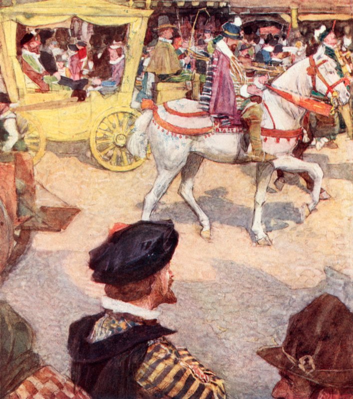 Shakespeare beundrer de fine heste i Cheapside, London af after William Hatherell