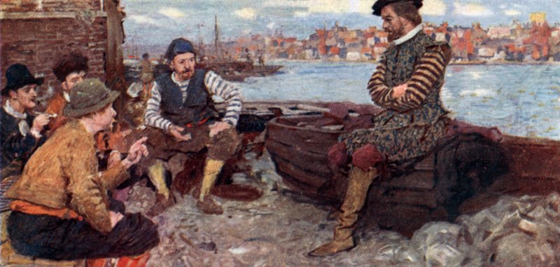 Shakespeare taler med nogle af Raleighs mænd tilbage fra den spanske Main af after William Hatherell