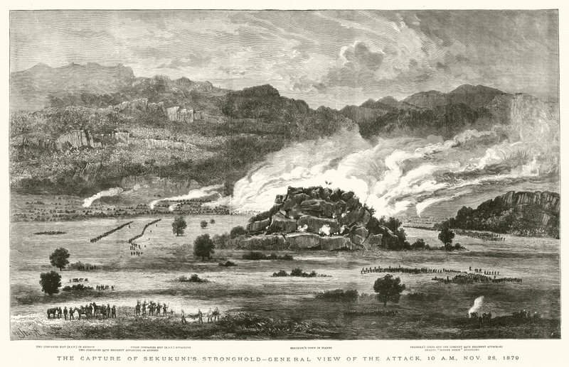 Capture of Sekukunis Stronghold, overblik over angrebet, kl. 10, 28. november 1879 af after William Henry James Boot